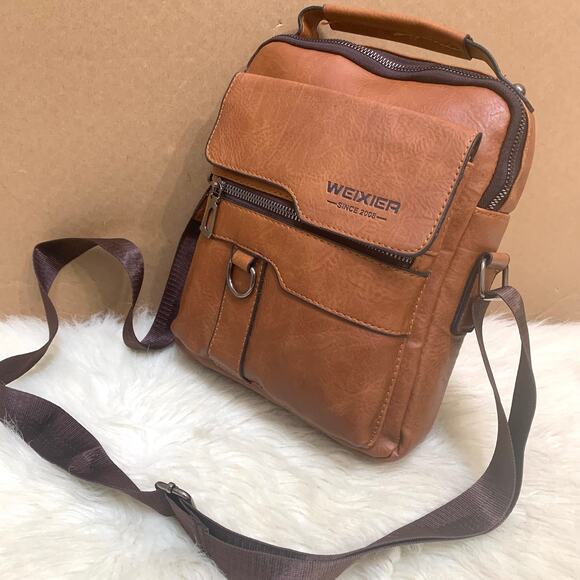 WEIXIER Brown Faux Leather North South Men's Unisex XBody Messenger w/Top Handle - Picture 16 of 16